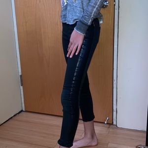 Black jeggings with pleather detailing on sides